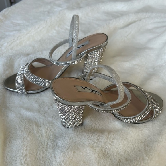 NINA Sarah Rhinestone Block Heel Sandal in Silver - Picture 5 of 6
